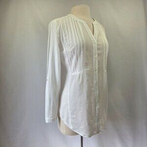 Maeve Long Sleeve White Pintuck Cotton Button-Front Tunic Top Size 6 Made In Ind